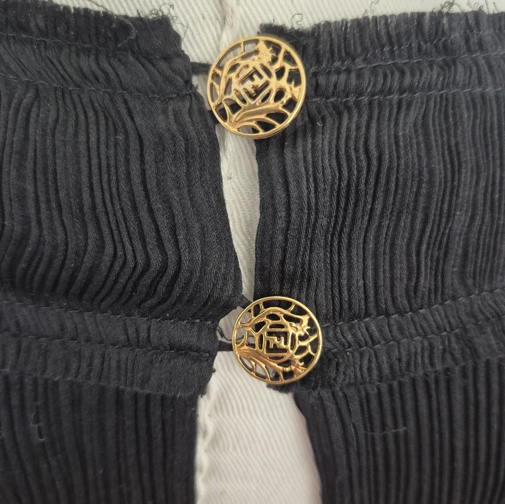 FENDI Dress Black Pleated Silk V Neck Ruffle 3/4 Sleeves RARE Italy Size 44 (8) - Picture 8 of 15